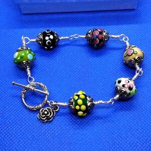 8" Lamp Work/ Murano Glass Beads Bracelet
